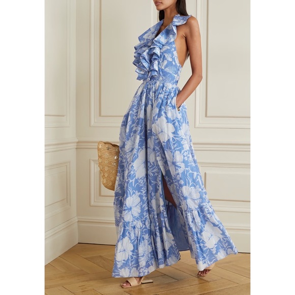 LoveShackFancy Floral Ruffle Halter Maxi Dress - Picture 2 of 13